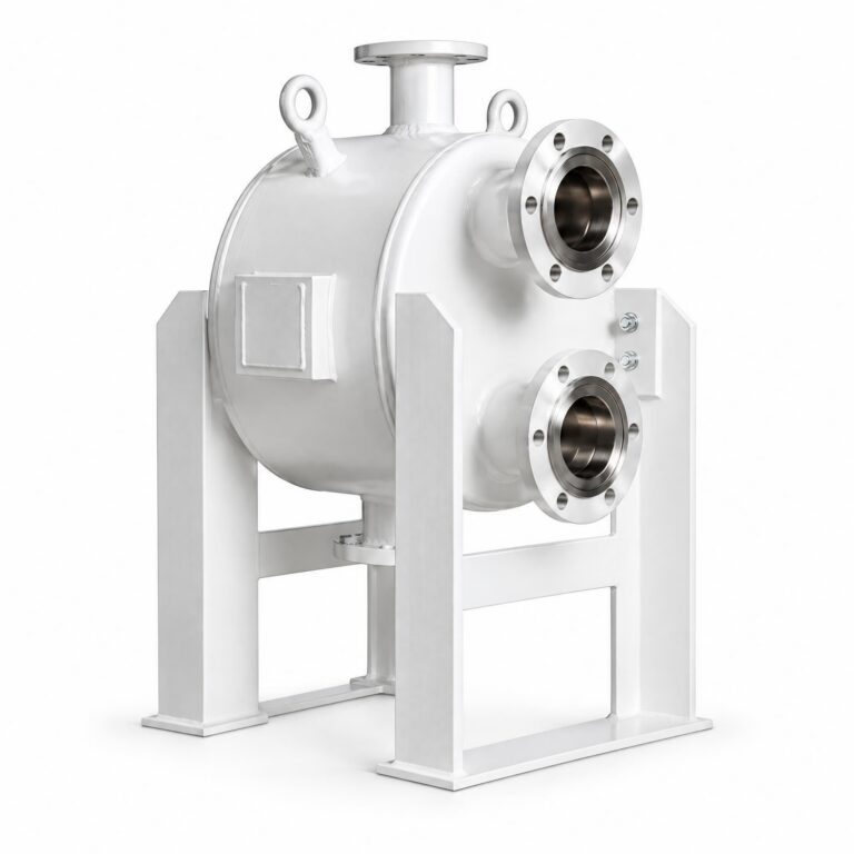 Échangeur de chaleur circulaire soudé Vahterus Plate & Shell sur châssis support vertical distribué par RECOWA