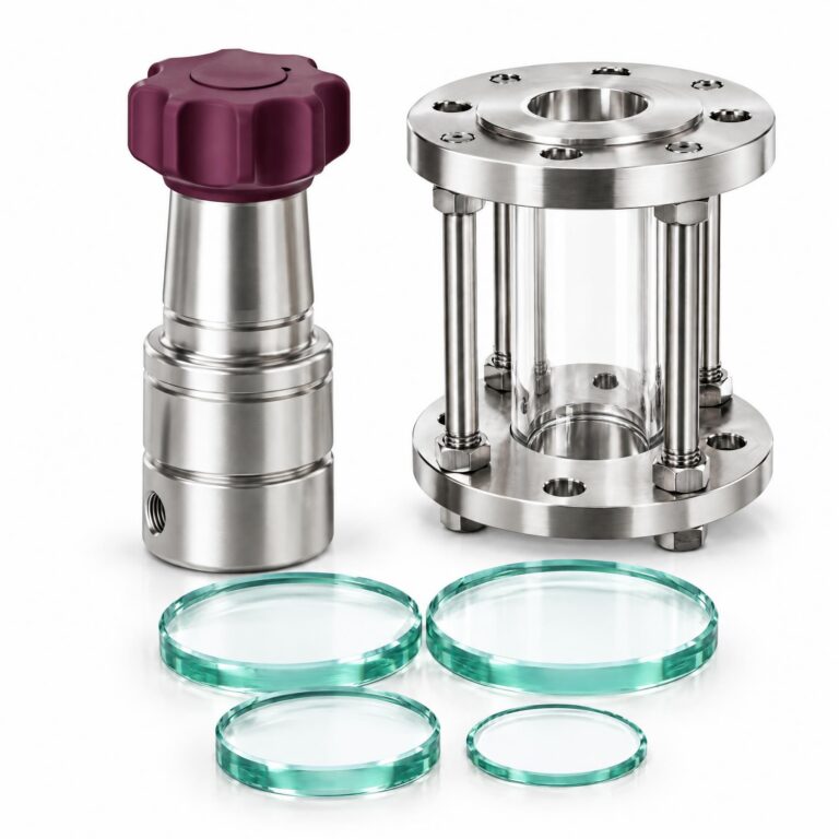 Équipements d'inspection et de régulation de process RECOWA : regard tubulaire à brides inox, verres circulaires pour hublots et détendeur de pression